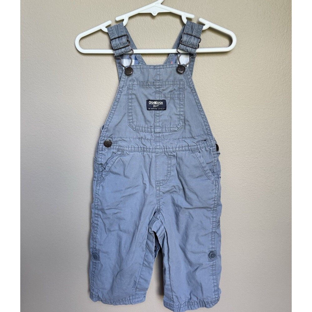 Vintage Oshkosh B'gosh Boys Vestbak Gray‎ Blue Overalls 100% Cotton 9 Months